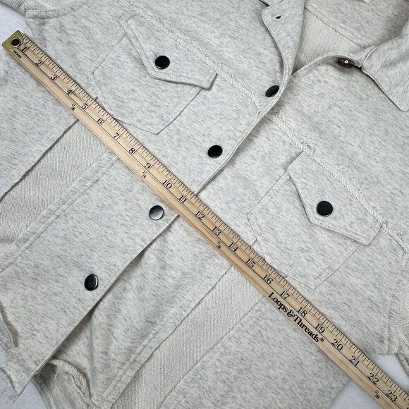 POL Women's Knit Jacket Small Cream/Gray French Terry Balloon Sleeve Oversized - Picture 14 of 15